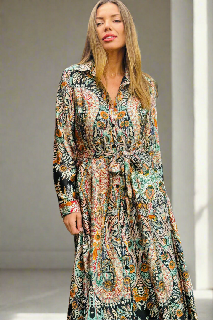 Mileaka Black Multi Print Shirt Dress