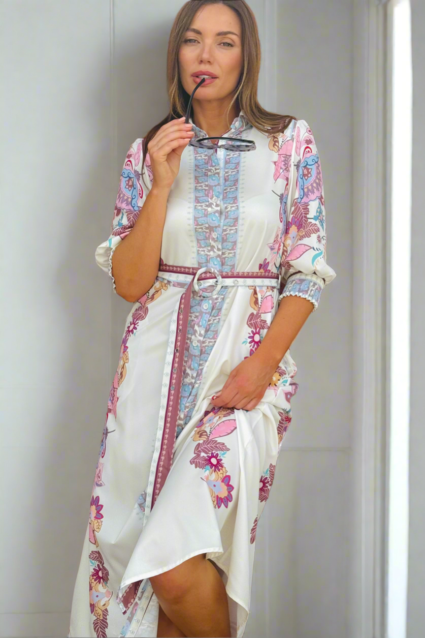 Claudine Winter White Midi Print Dress