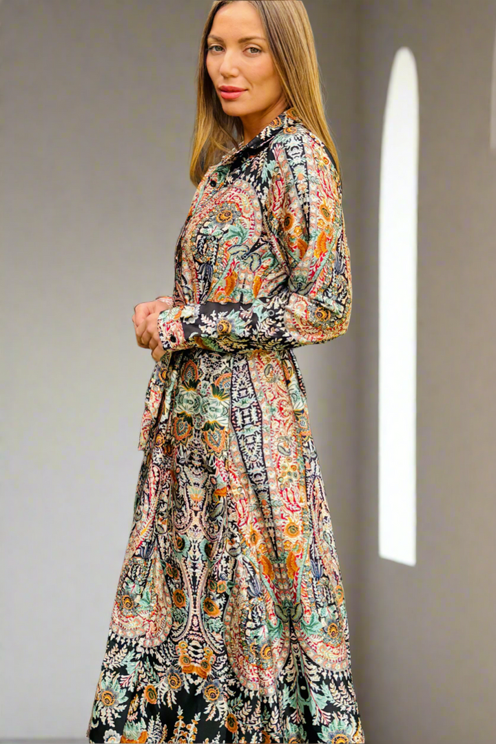 Mileaka Black Multi Print Shirt Dress