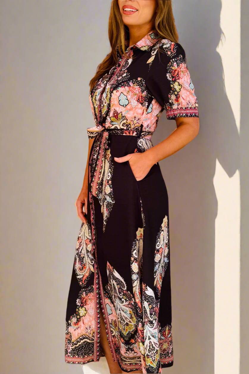 Gidget Embroidered Print Dress in Black