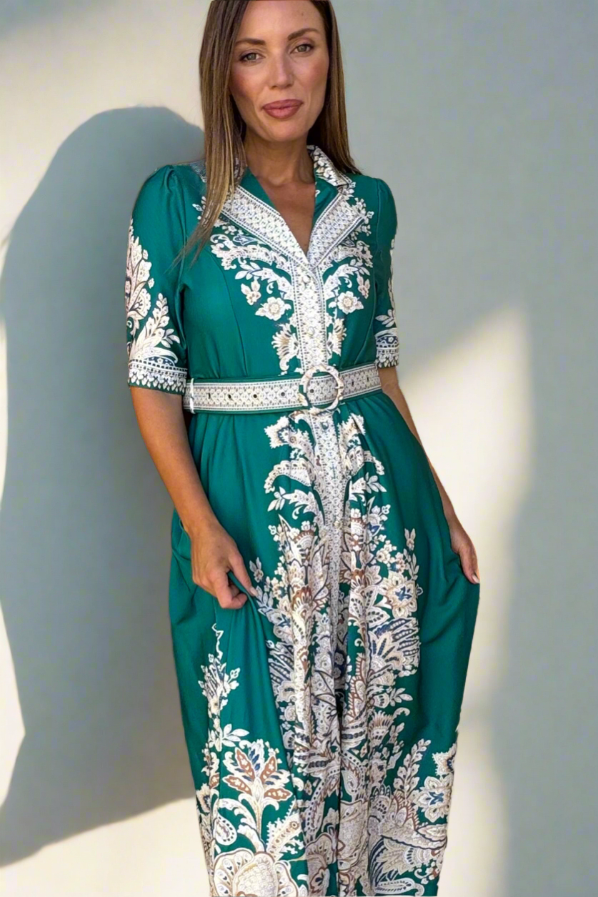 Layla Embroidered Print Maxi in Green
