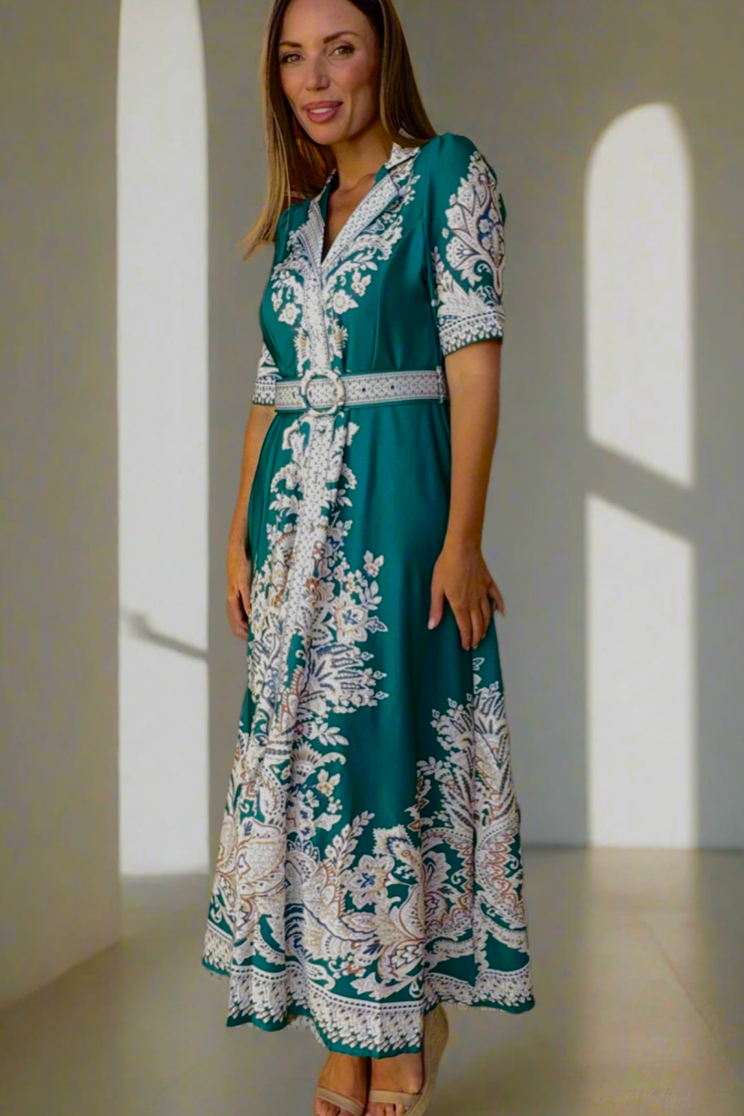 Layla Embroidered Print Maxi in Green