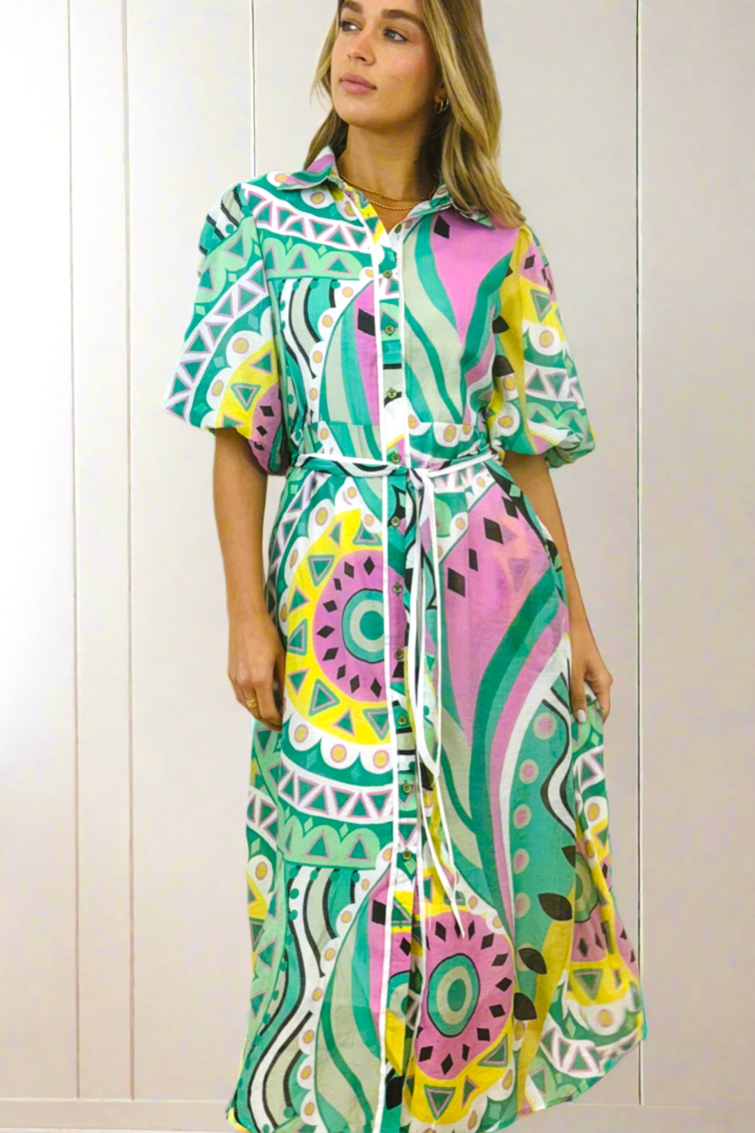 Leah Dress in Mint Colour Print