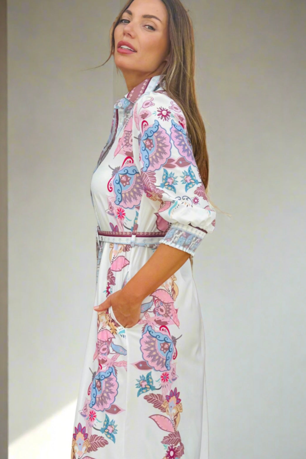 Claudine Winter White Midi Print Dress