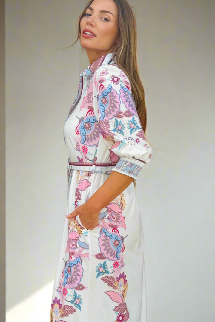 Claudine Winter White Midi Print Dress