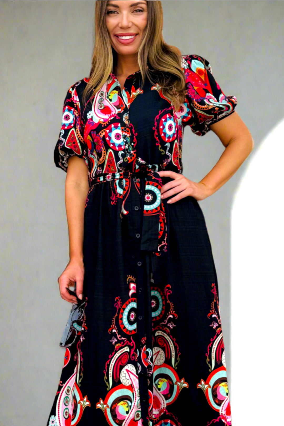 Ebony Printed Shirt Dress in Black Print