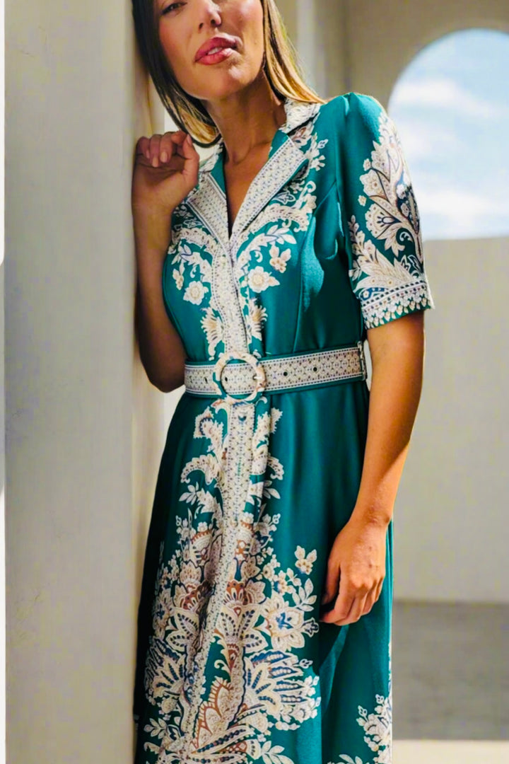 Layla Embroidered Print Maxi in Green