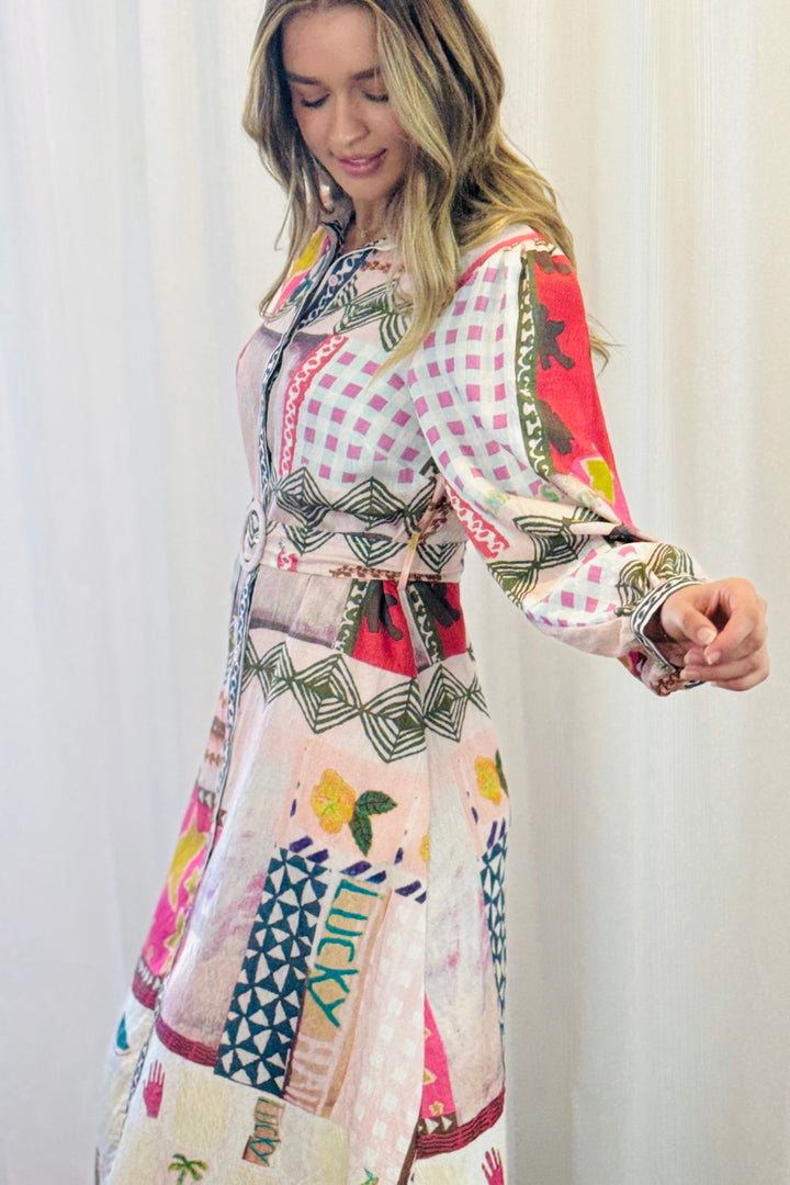 Penelope Multi Print Midi Shirt Dress