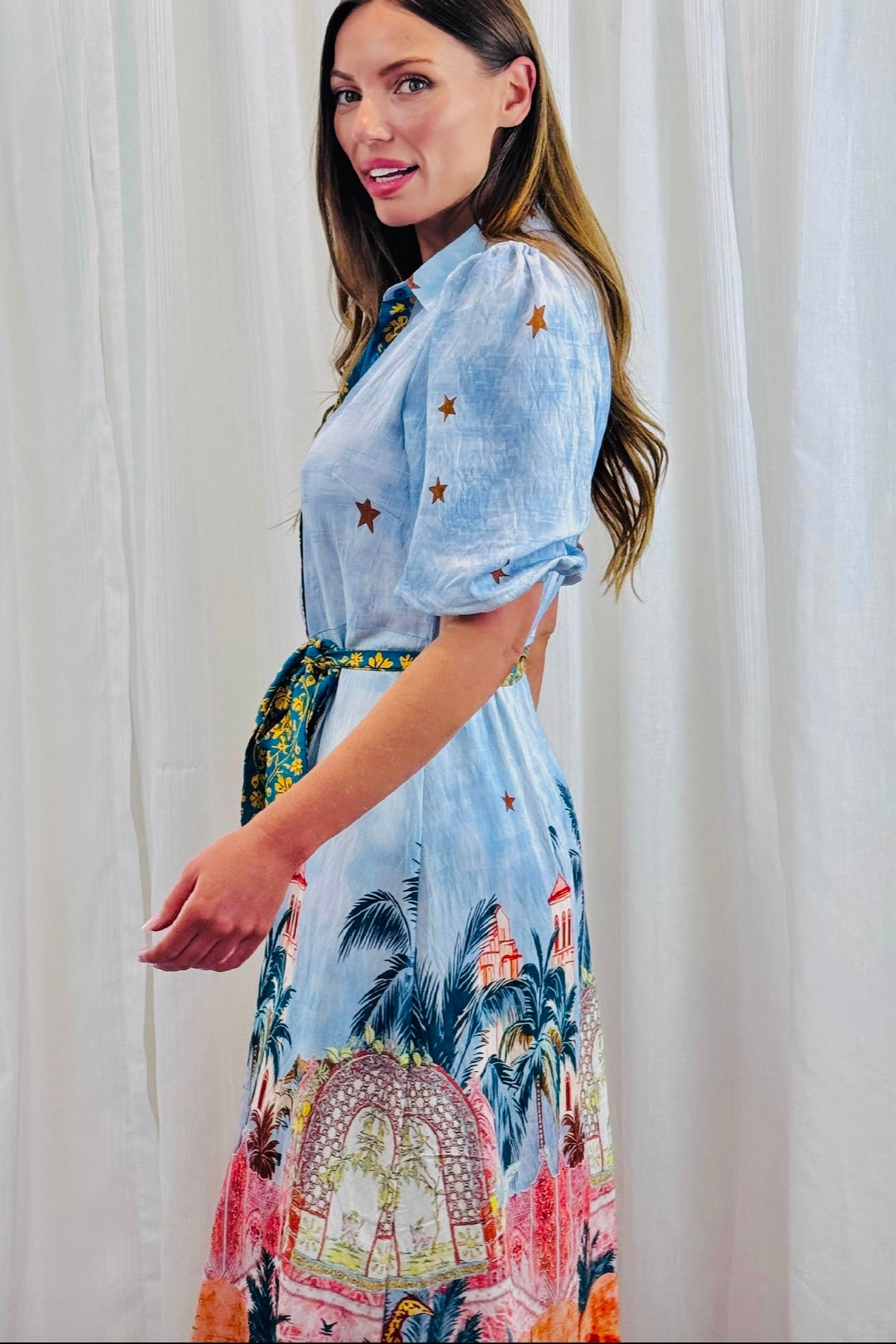 jemma jersey dress Shirt in Blue Multi Print – Halo & Hutch size: XXL