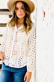 Kendra White Lace Embroidered Shirt
