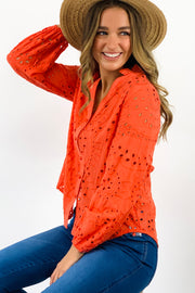 Kendra Lace Embroidered Shirt in Orange