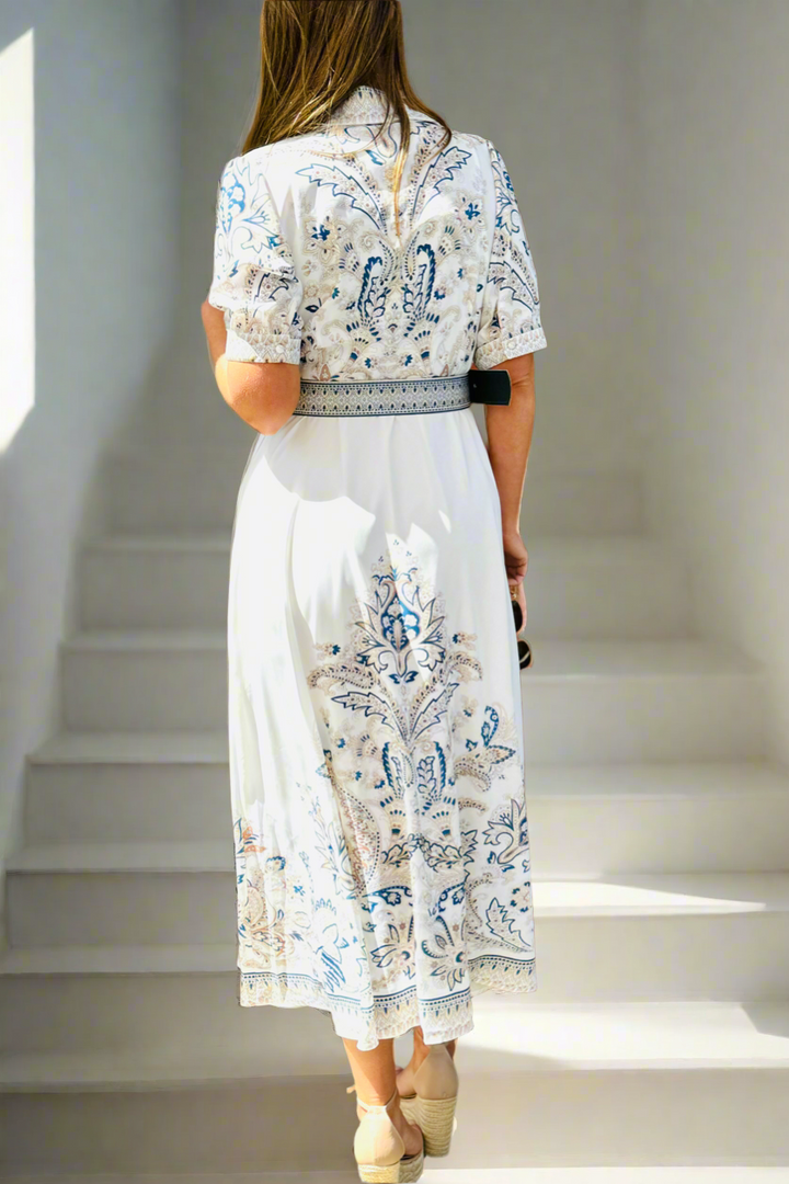 Lopez Embroidered Print Midi in White