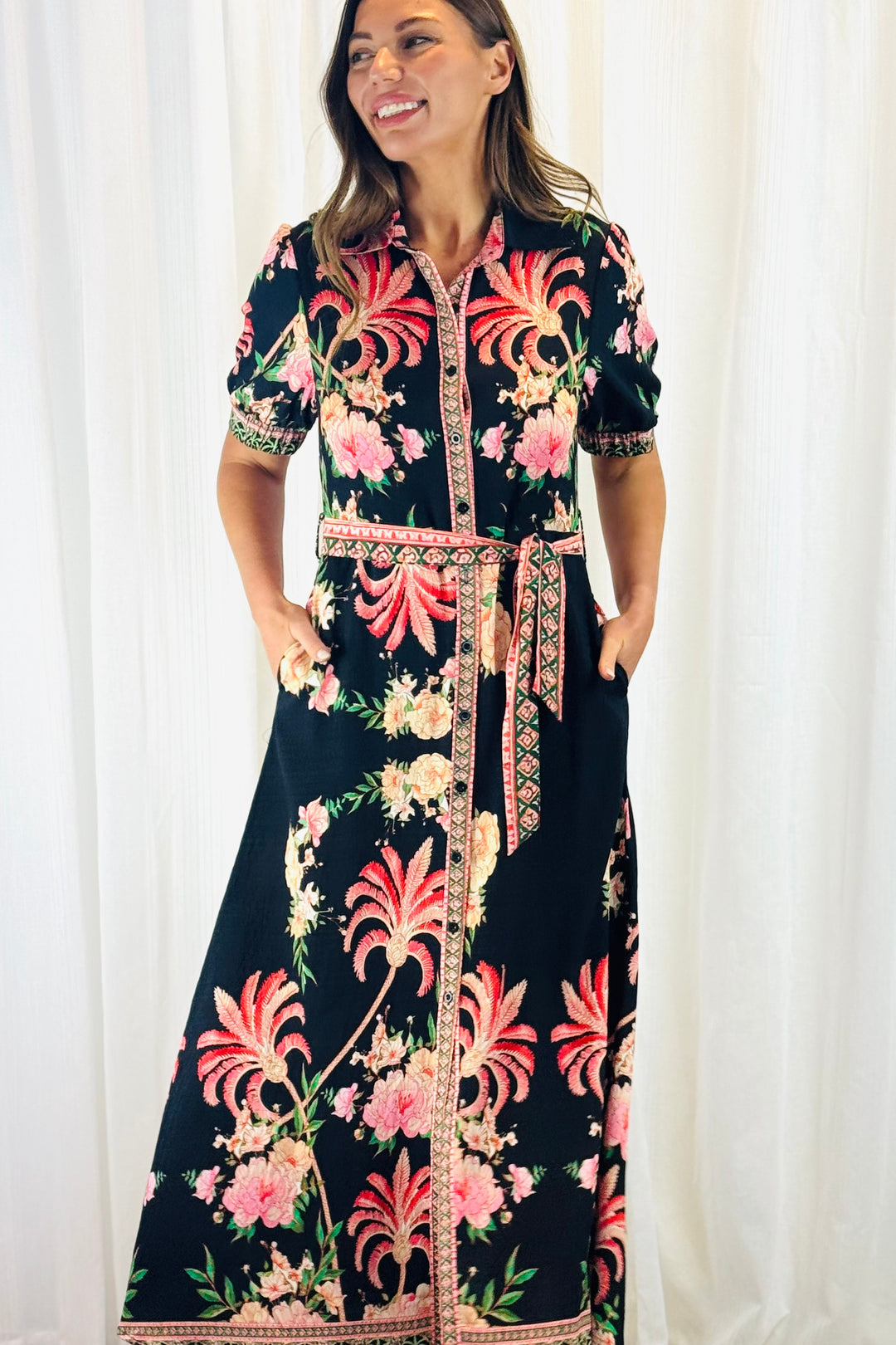 Maddison Shirt Dress in Black Multi Print