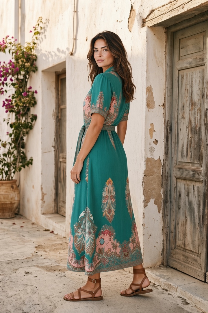 Gidget Short Sleeve Dress With Embroidered Print