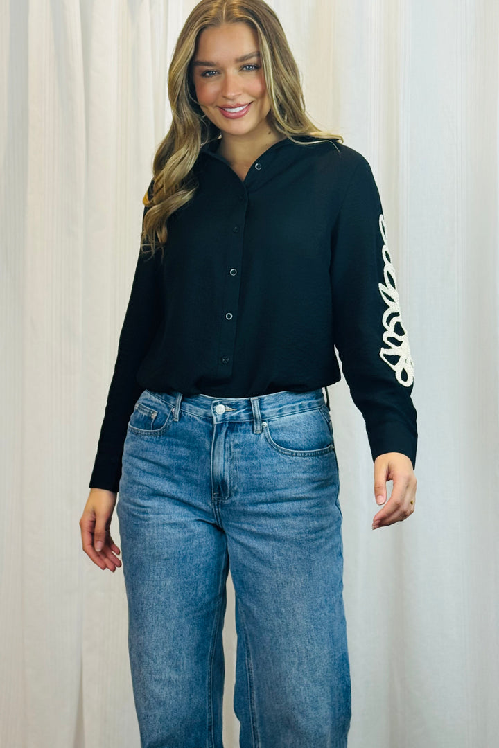 Valerie Black Shirt With Cream Embroidery