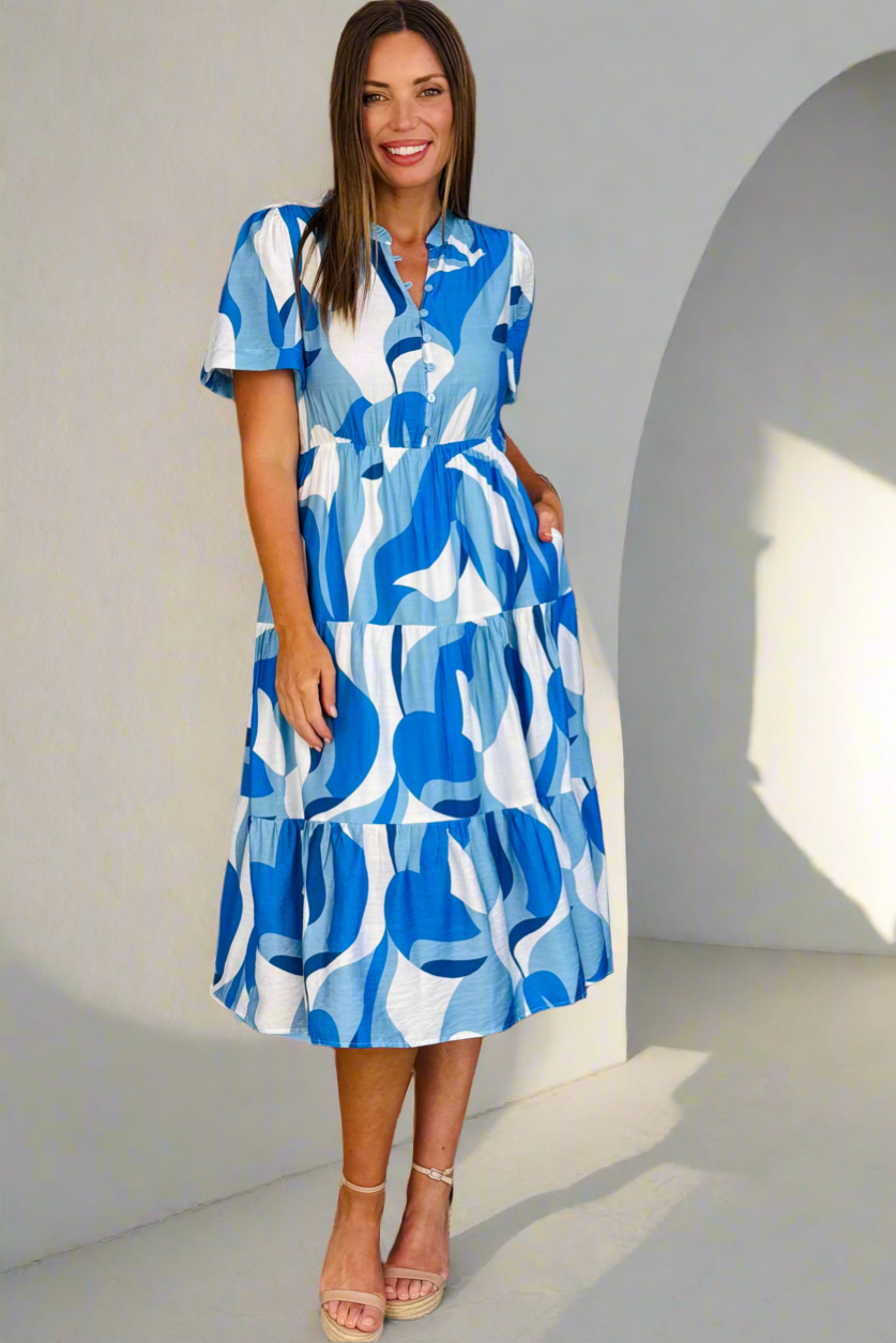 Bianca Blue and White Blue Multi Print Dress