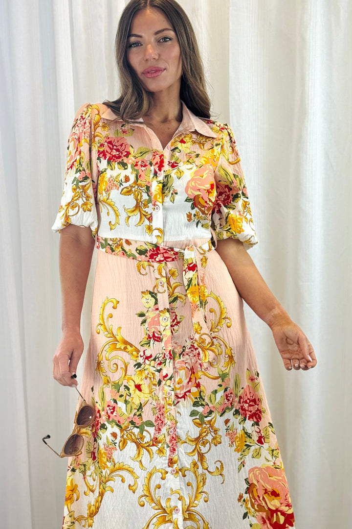 Leila Multi Print Dress in Off White