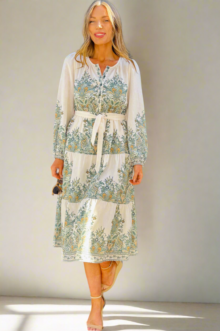 Vivienne Cream And Olive Multi Print Dress
