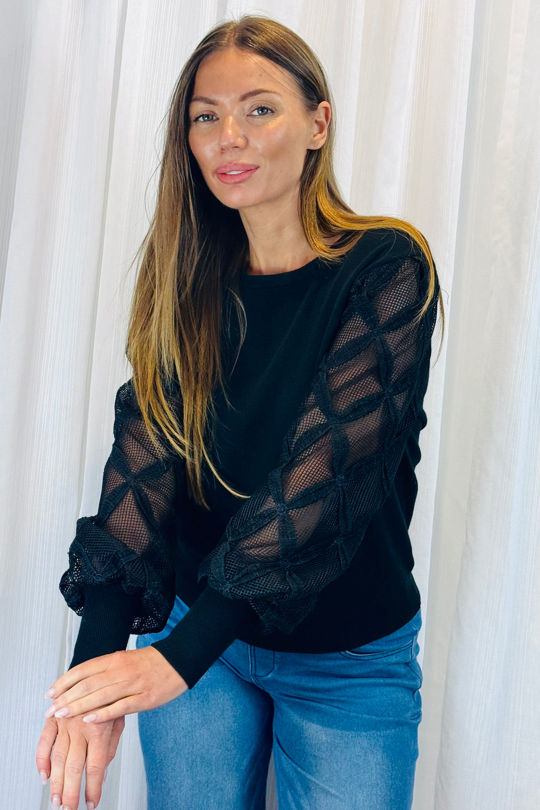 Milani Lace Knit Top in Black