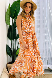 Tessa Sleeveless Turtle Neck Maxi Dress in Orange Tones