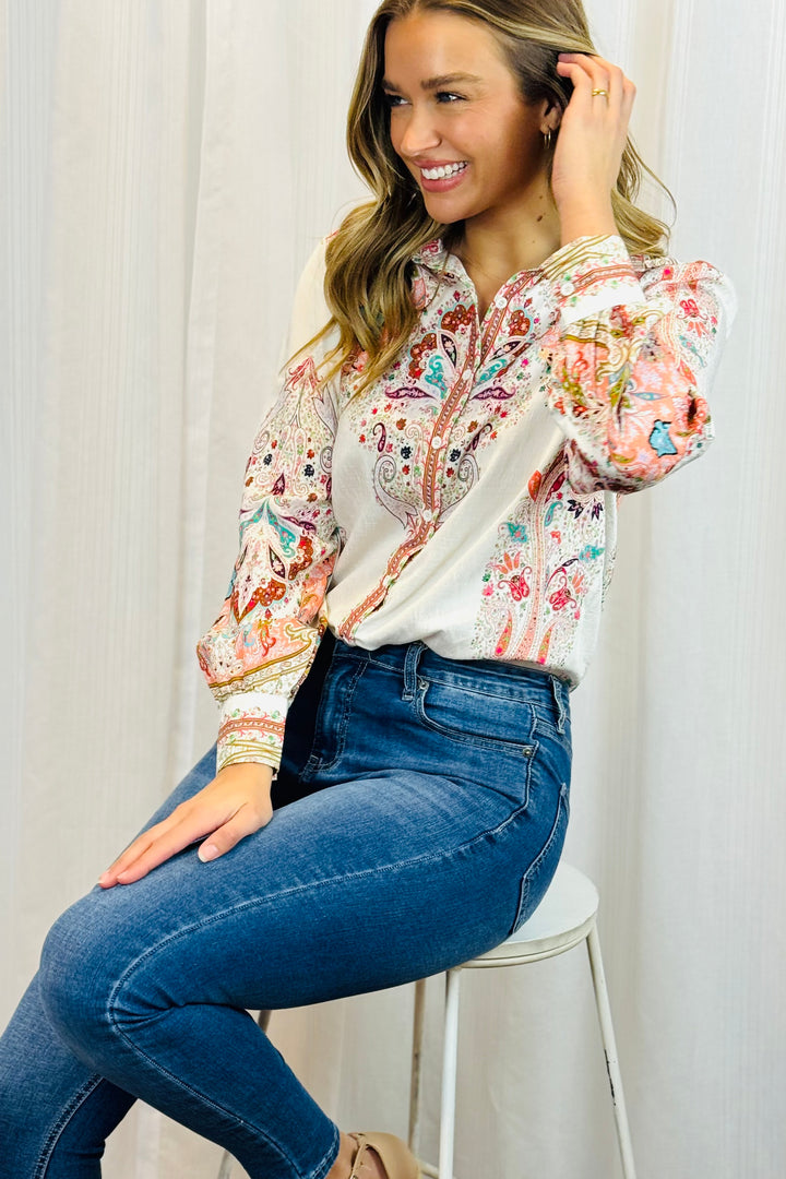 Gidget Off White Shirt With Embroidery Print