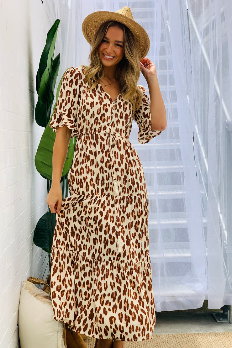Jeannie Midi Dress in Leopard Print