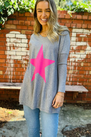 Maya Grey Knit Top with Pink star