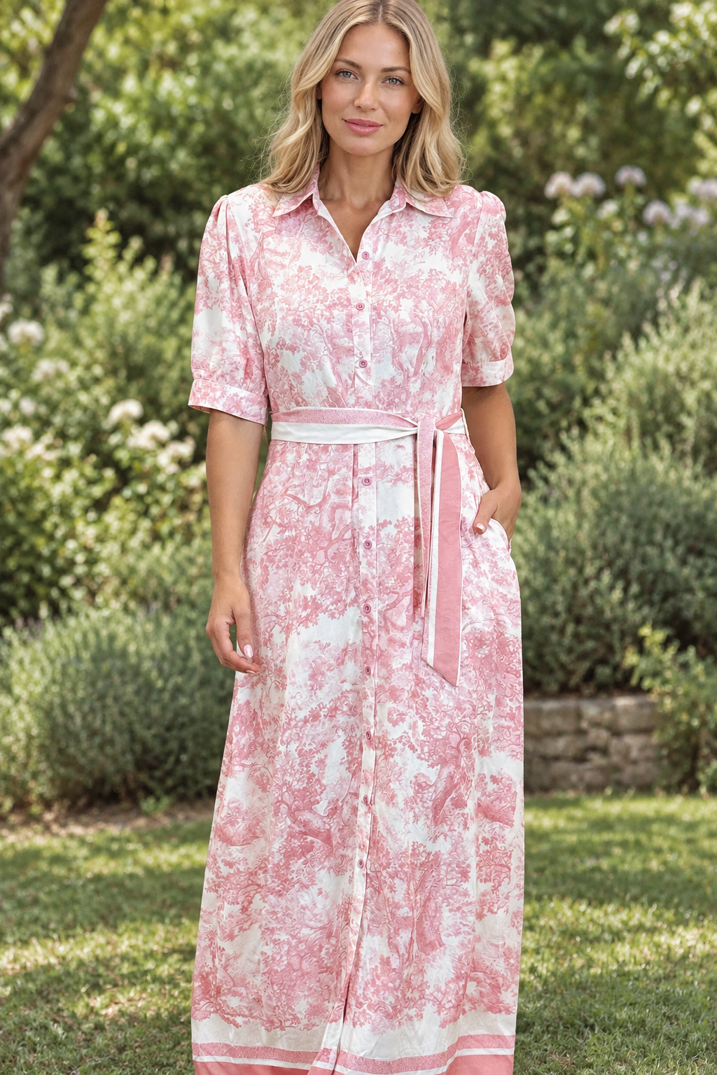April Short Sleeve Dress in Blush Print