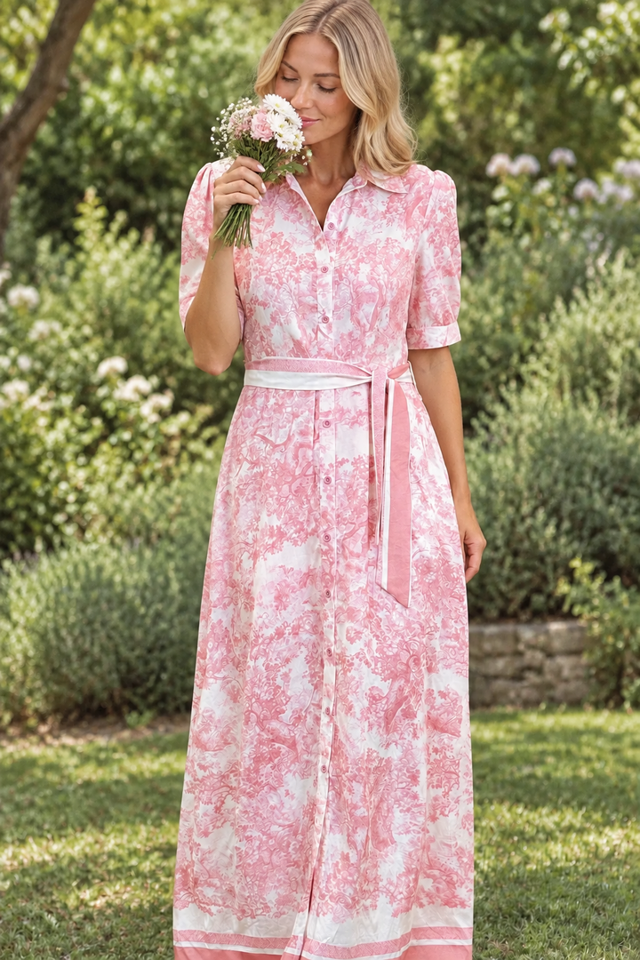 April Short Sleeve Dress in Blush Print