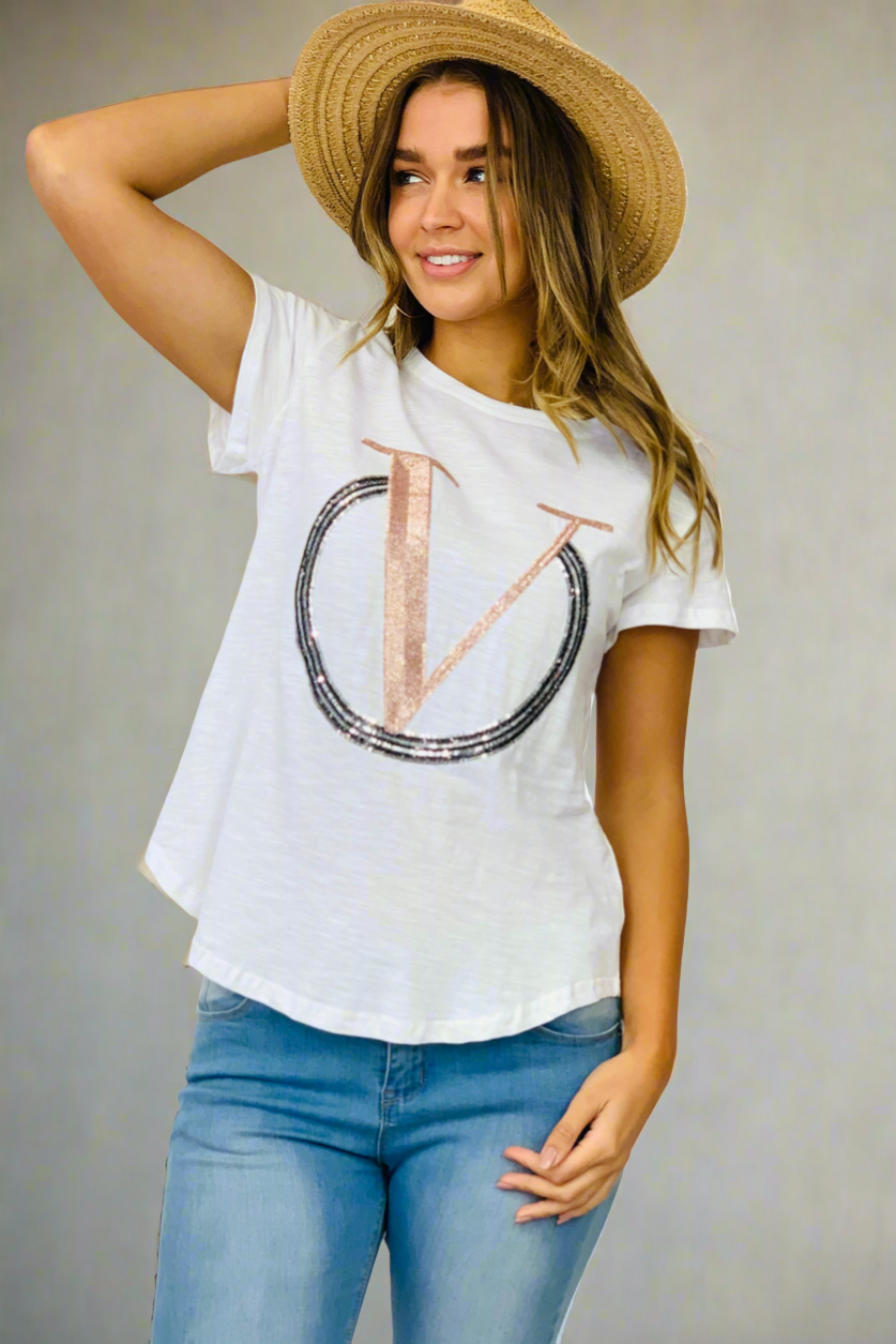 Lex Tshirt In White With Sequins Detail