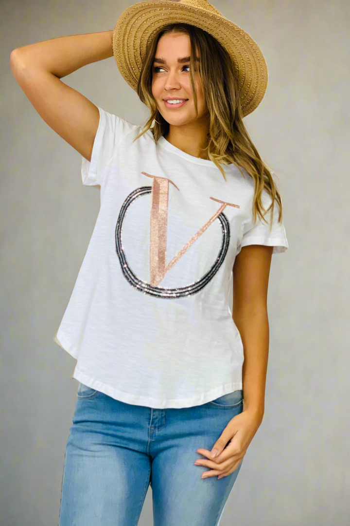 Lex Tshirt In White With Sequins Detail