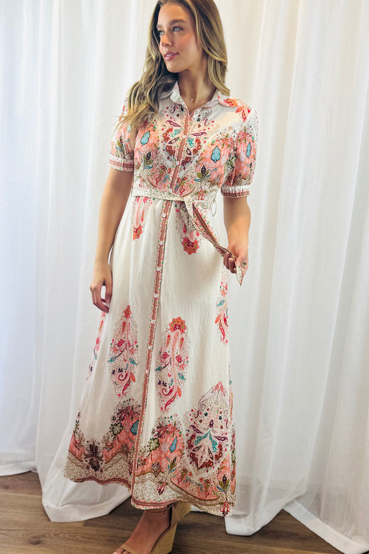Gidget Embroidered Print Dress In Off White