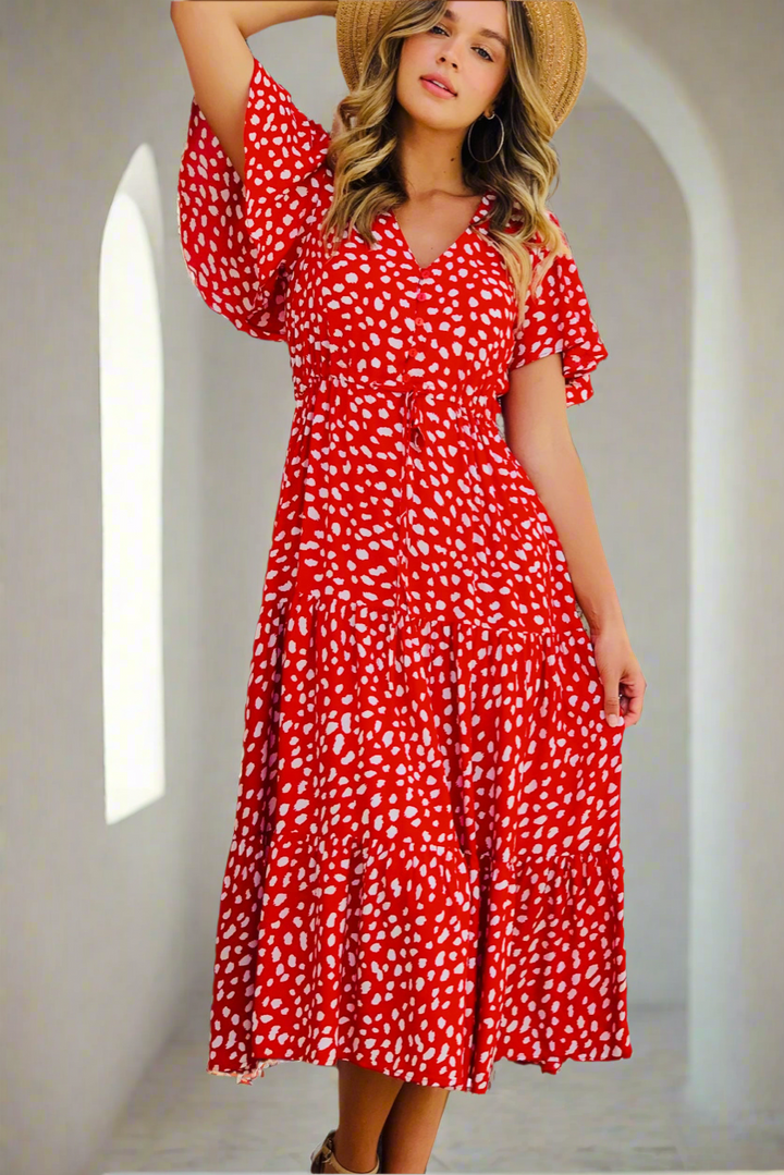 Eliza Maxi in Red And White Print