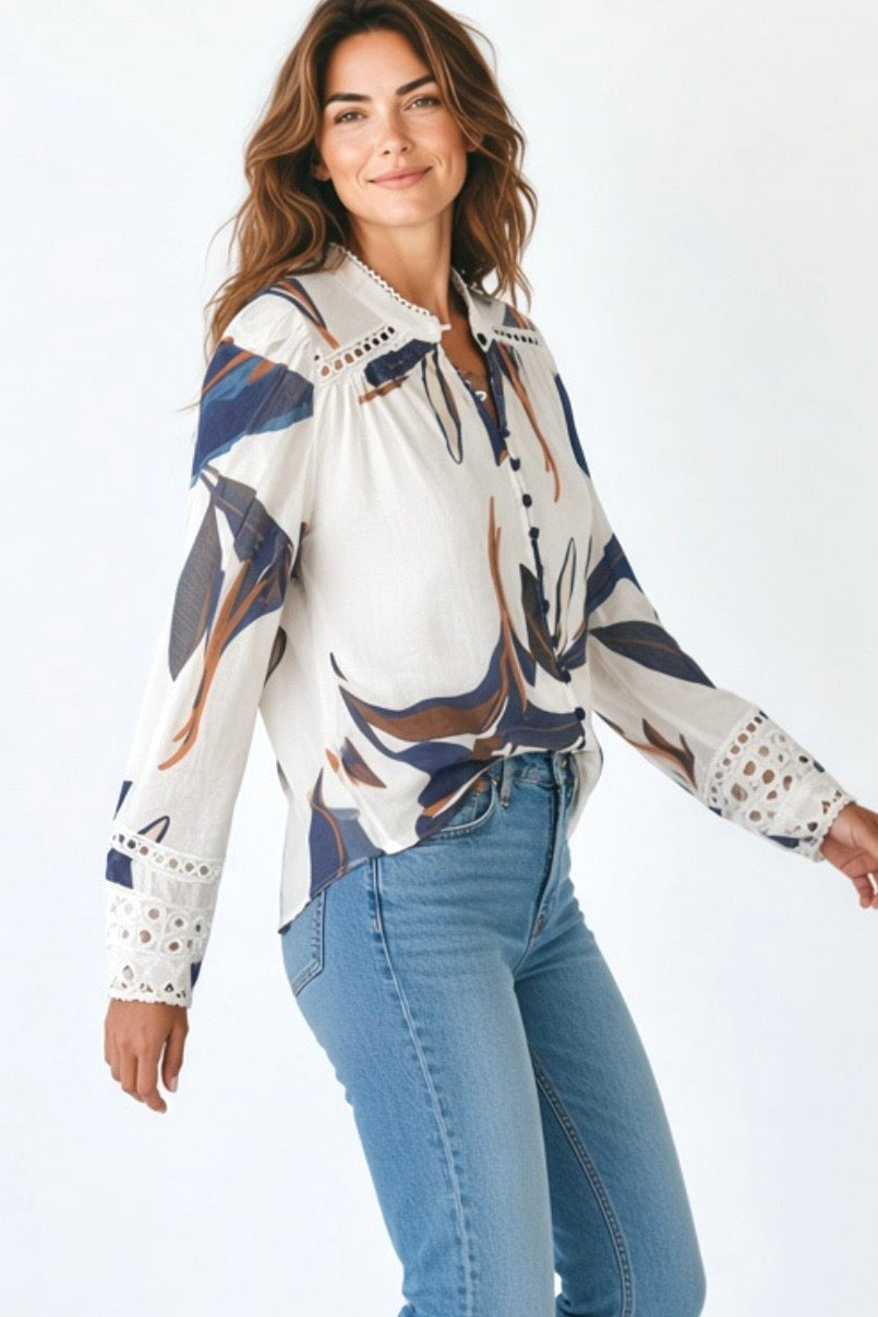 Evie Off White Multi Print Top
