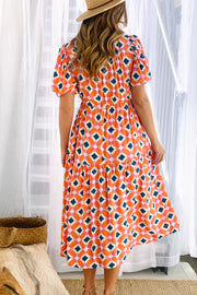 Peggy Short Sleeve Midi Dress in Multicolour Print