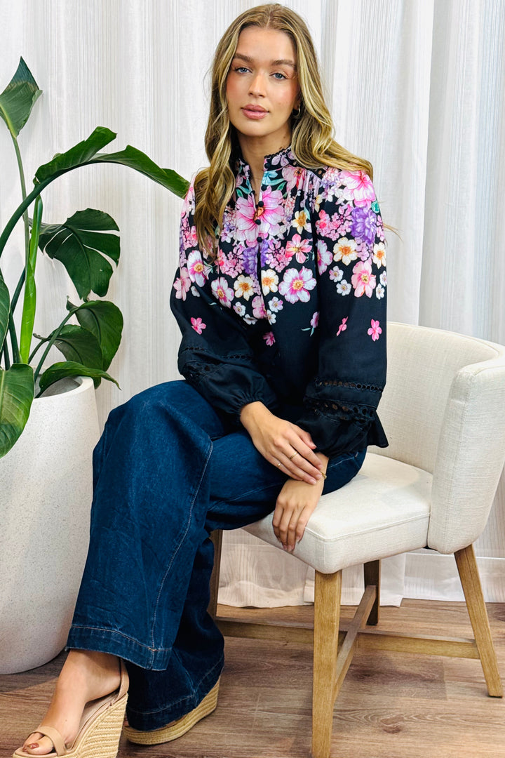 Penelope Floral Print Shirt In Black