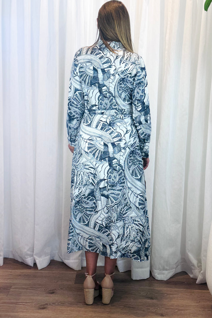 Chelsea Navy and White Multi Print Shirt Dress