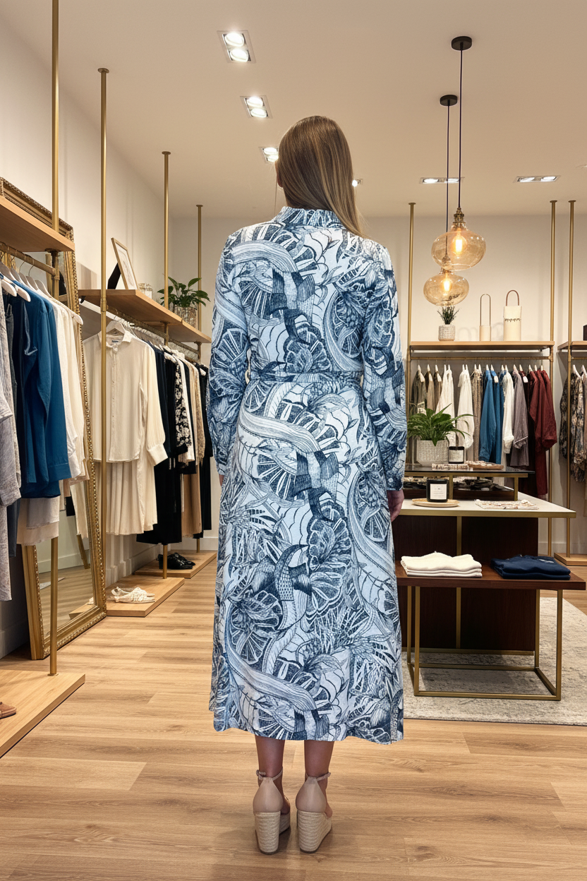 Chelsea Navy and White Multi Print Shirt Dress