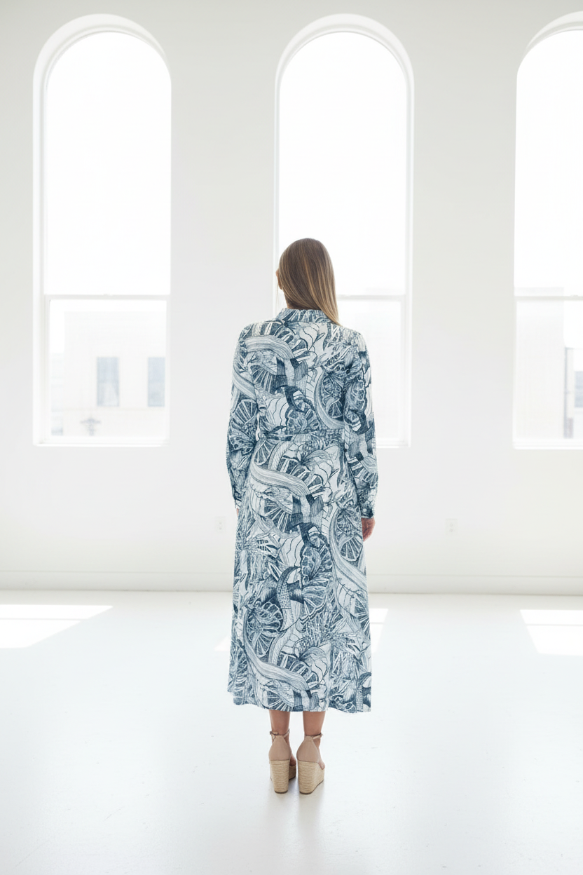 Chelsea Navy and White Multi Print Shirt Dress
