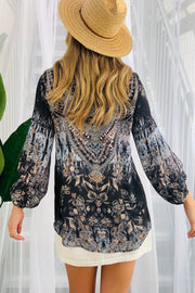 Eva Detailed Long Sleeve Beaded Top in Black