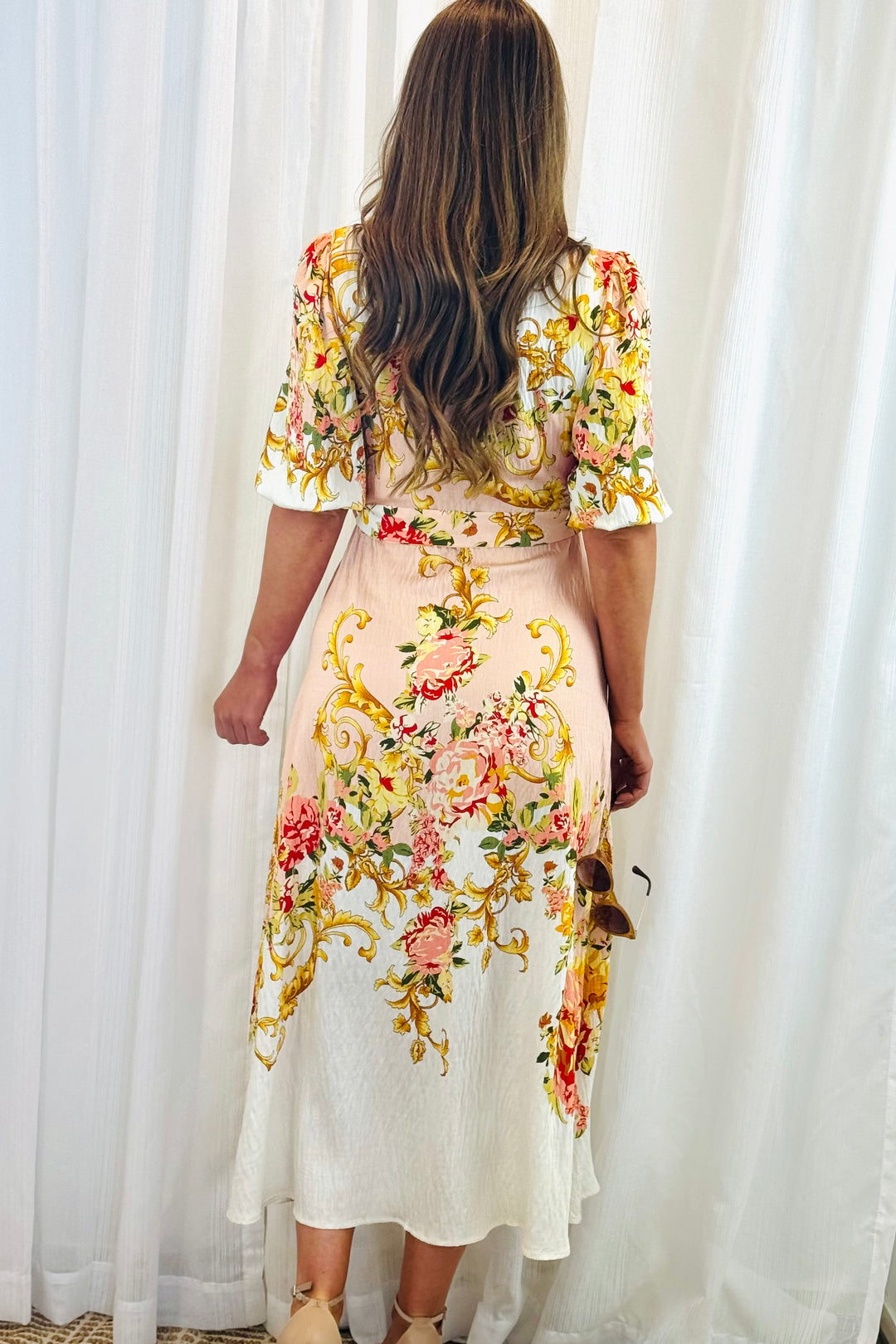 Leila Multi Print Dress in Off White