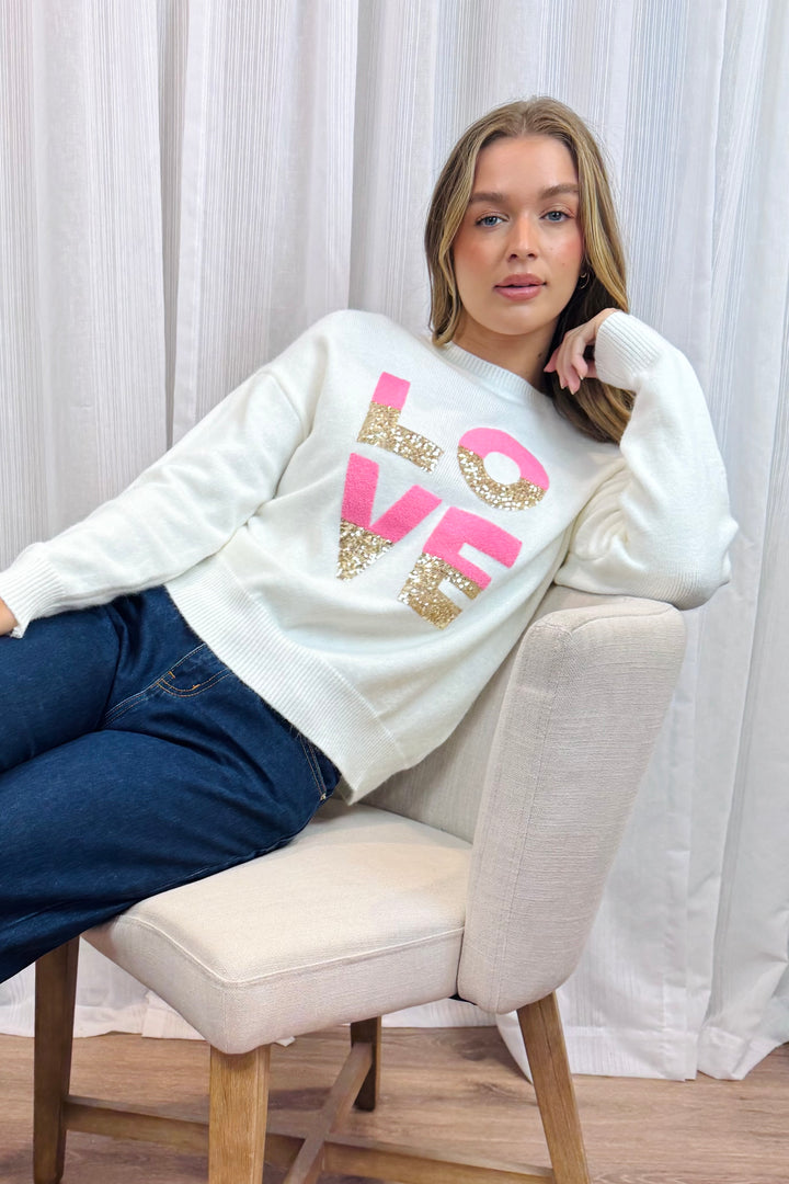 Nelly Love Top in White With Sequin Detail