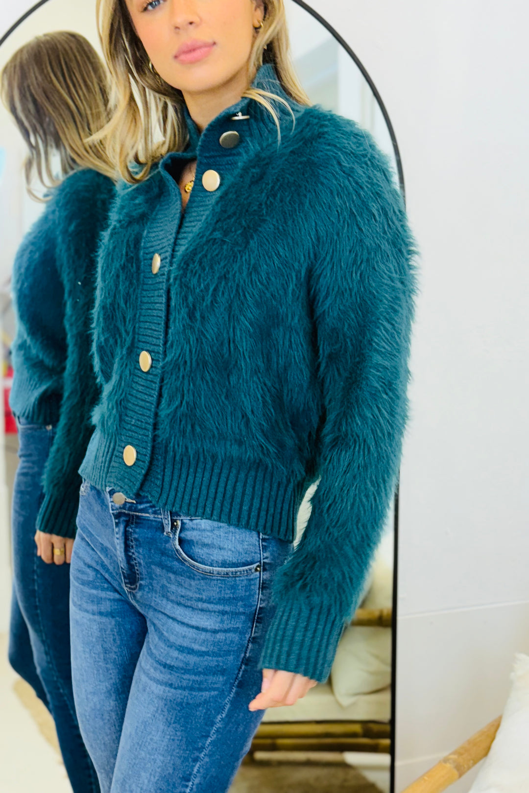 Erica Fluffy Cardi in Teal Green