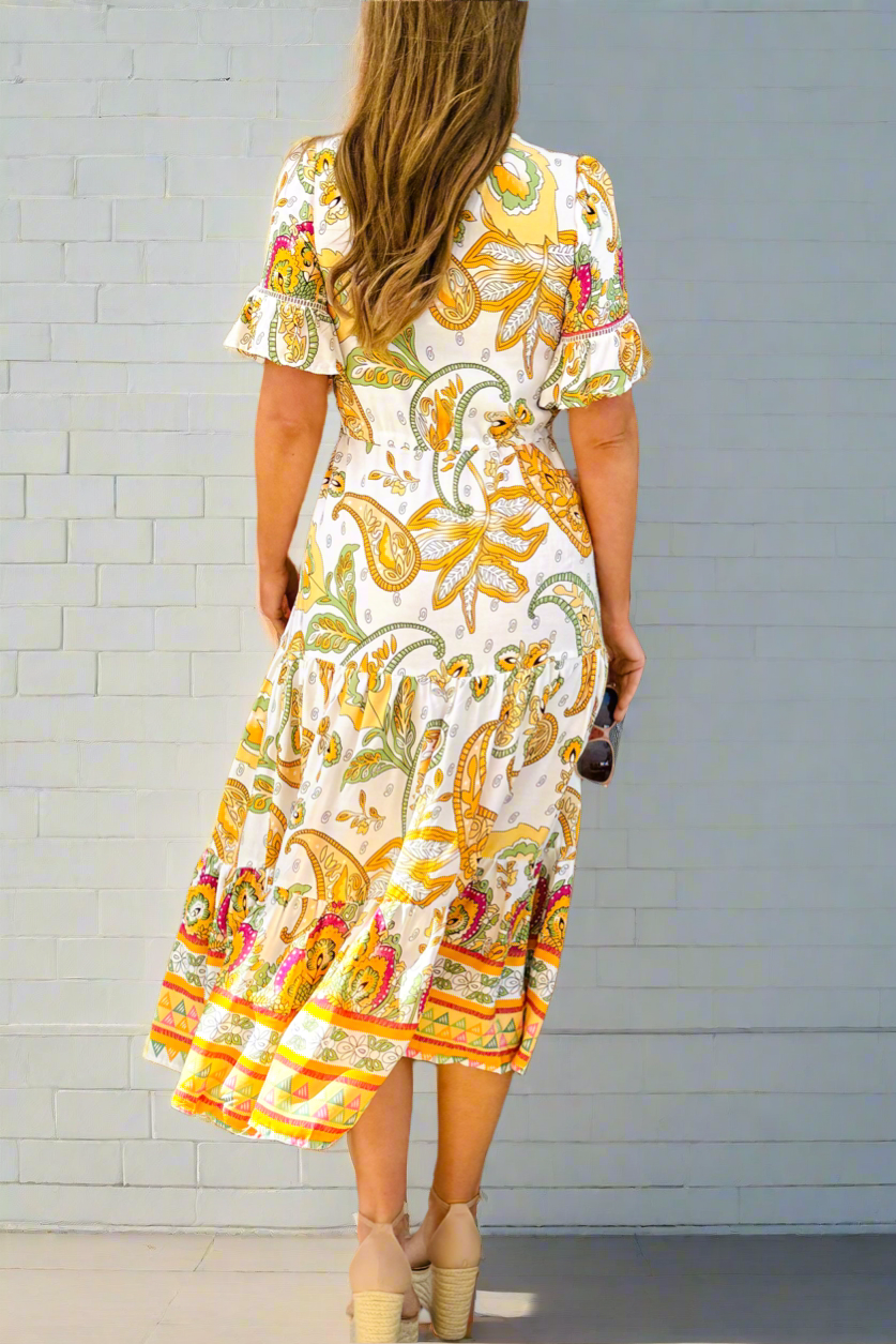 Loretta White Multi Print Midi