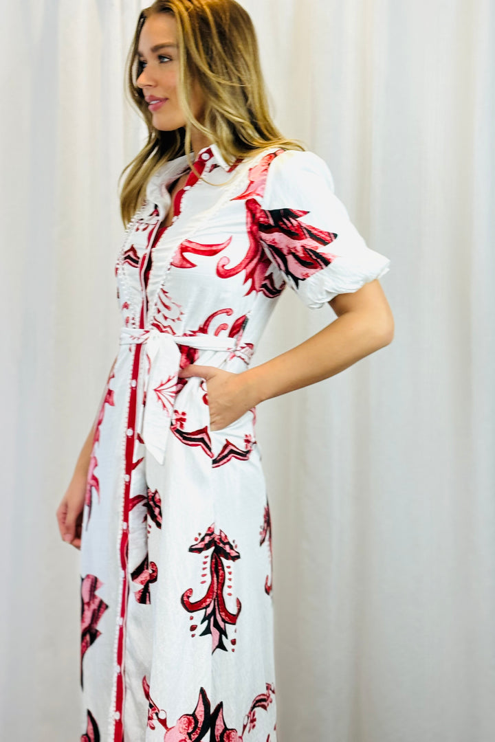 Morgan Floral Shirt Dress in Red and Pink