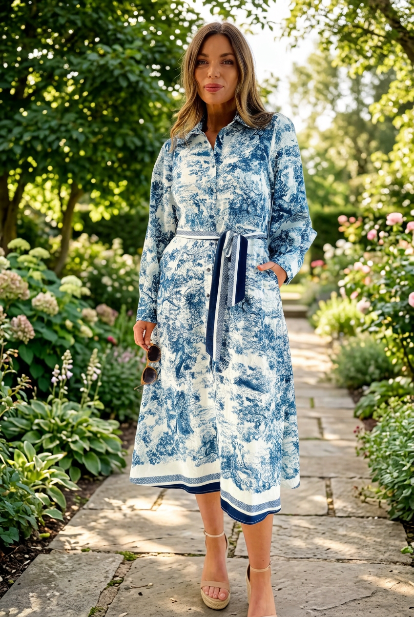 April Print Midi Dress long sleeve