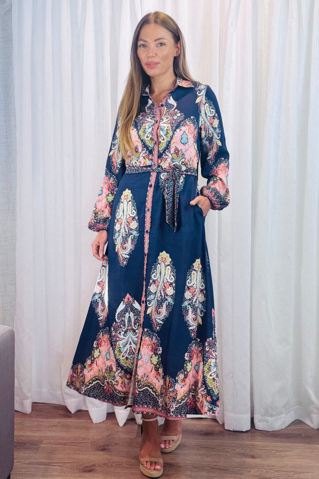 Gidget Long Sleeve Dress in Navy Multi Print