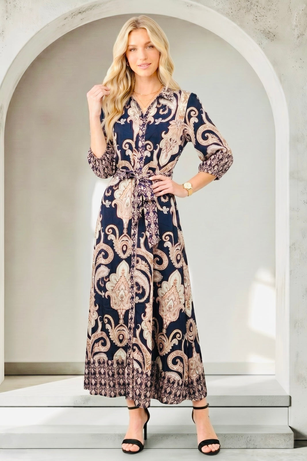 Lenni Paisley Dress in Dark Navy