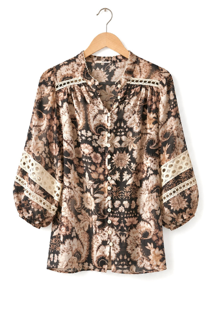 Claudette Black Floral Multi Print Top