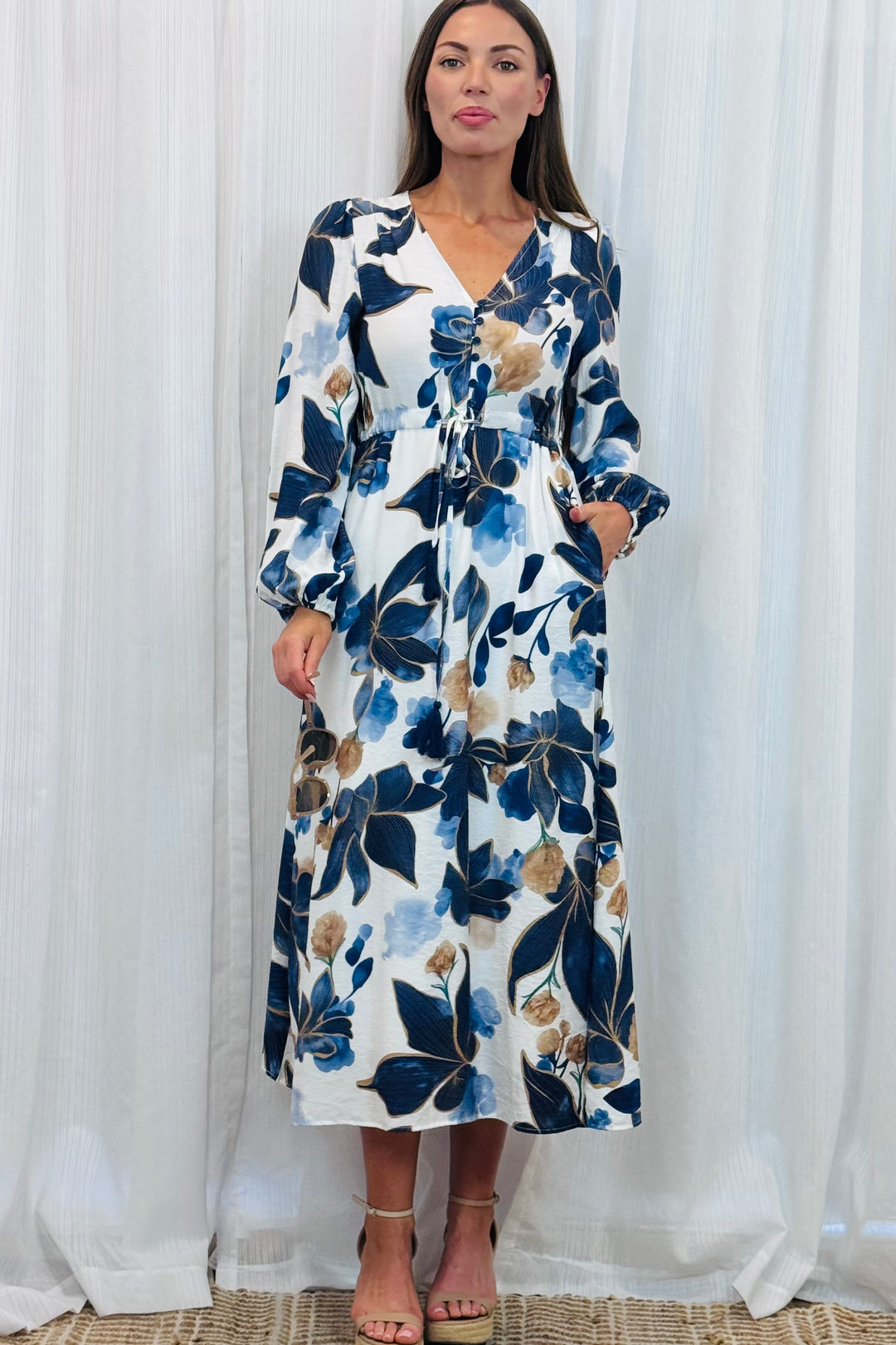 Yolanda Drawstring Multi Print Dress